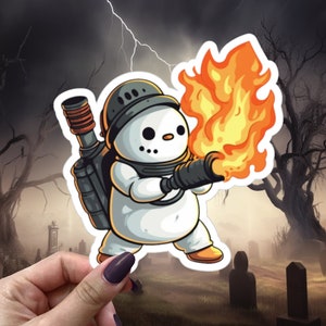 Snowman Flamethrower Sticker Funny Vinyl Decal Frosty&#39;s Fire Christmas Winter Kiss-Cut Gifts for Teens, Adults, Friends & Family