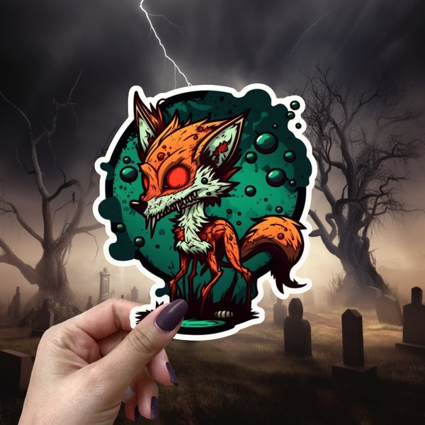 Zombie Fox Sticker Funny Vinyl Cute Decal for Water Bottle, Guitar, Macbook, Skateboard etc Gothic Animal Design Halloween Emo or Fall Gifts