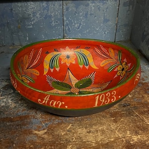 18/1900s Norwegian Rosemaling Ale/beer bowl with original painting, Scandinavian folkart folk art, RUSTIC  Farmhouse style, Collectible