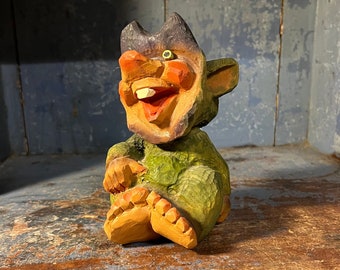 Dated 1984 Medium Norwegian HENNING "Tusse TROLL" Figurine, RARE, Handcrafted, Scandinavian folk art, wood carving folkart, Collectible