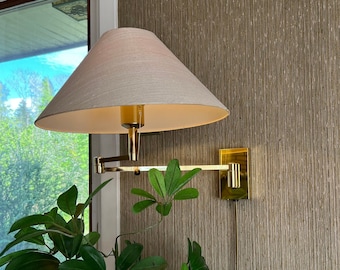 1970s Mid Century Swing Arm Wall Lamp with Shade, Norwegian/Scandinavian design Brass wall sconce electric from HOVIK VERK
