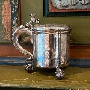 LARGE Norwegian Solid Silver jug / tankard with lion figur, collectible, RARE