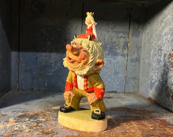 Statuetta HENNING media "Troll con principessa", RARA, artigianale, arte popolare norvegese/scandinava, arte popolare intaglio del legno, da collezione