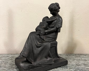 Dated 1911 Adda Bonfils (1883-1943) Signed Statue / Sculpture / Figurine "Mother and Son", Carl Stenders Kunstforlag, Collectible
