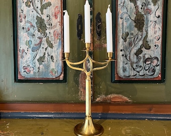 18/1900s Art Nouveau 3-arm candleholder , bronze / brass, Norwegian/Scandinavian vintage design, wedding gift, perfect condition
