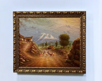 Oswaldo Moncayo (1923-84) Oil Painting "El Chimborazo Ecuador", signed and dated by artist, Primitive Gold gilt wooden frame
