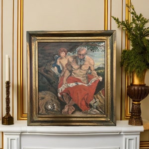 1937 Oil on Canvas &quot;Saint Jerome and the Lion&quot;, original oil painting