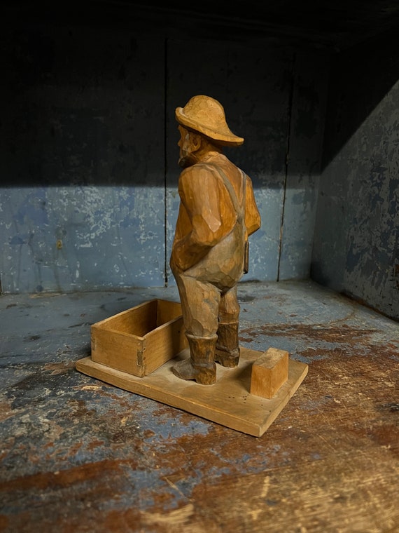 ヴィンテージ フォークアート Stebleton作 1991年 木彫の置物 1950s Norwegian Wood Carving 