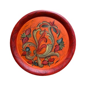 39.5cm XL rosemaling plate wall hanging, professional Norwegian Telemark Rose painting folkart folk art from Norway, wedding/ housewarming