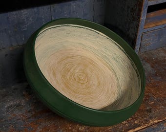 Antiguo/Vintage - Cuenco para cerveza noruega, verde granja y blanco, rústico, pino natural, frutero