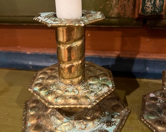 1800s Baroque candlestick, Norway coat candle holder in brass/bronze , Scandinavian/ Norwegian home decor center piece, patina, RUSTIC