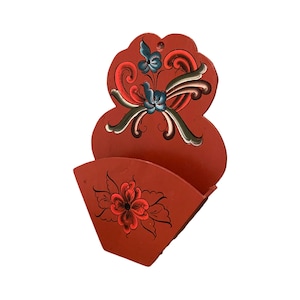 Vintage Rosemaling Wooden Coffee Filter Storage Paper Holder/Case, Norwegian folkart folk art, country/farmhouse cabin kitchen storage