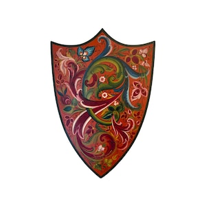 58cm XL Unique Rosemaling Shield, professional Norwegian Telemark Rose painting folkart folk art wall hanging from Norway