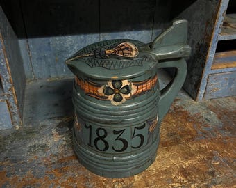 Jarra/tanque antiguo noruego de 1835 con rosemaling de Toten/Gudbrandsdalen, estilo rústico/campestre. Regalo de boda.