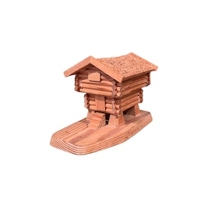 Unique Match Stick Box/case, Vintage Norwegian folkart, handcrafted, handmade miniature wooden cottage/cabin from Norway, collectible