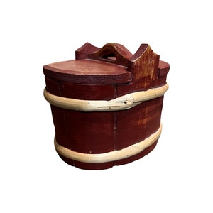 Vintage Norwegian Rustic Butter bucket/amber/tine box in pinewood / bentwood, country farmhouse cabin kitchen storage box, collectible