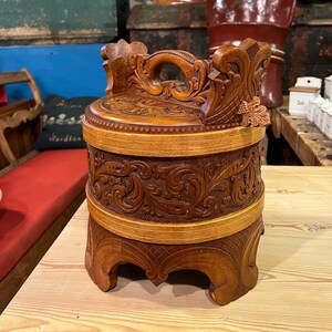 Masterpiece-Norwegian groat/porridge amber/Tine box, Artist Signed, handcrafted folk art, Cabin/farmhouse kitchen storage