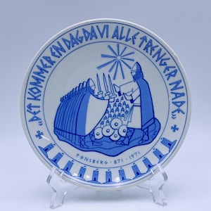 Dated 1971 Norwegian Viking Plate - Tønsberg 1100 years Commemorative Plate from Porsgrund Porcelain, Norway, Rare collectible - BLUE
