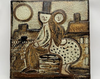 33,5x33,5 cm GRANDE Fechado en 1981 Soholm Stentoj Danmark Studio, de Noomi Backhausen (1938-2011), placa de pared única, Diseño danés vintage