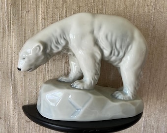 1966 Vintage PP Johan Sirnes (1883-1966) design "Polar Bear Standing on Ice" sculpture Norwegian Porsgrund Porcelain, collectible, signed
