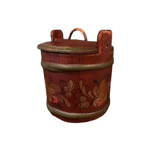 1800s antique groat/porridge amber/Tine box with rosemaling from Norway, Norwegian folk art, handmade farmhouse rustic antique