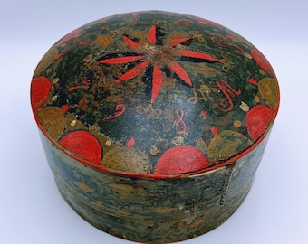 Importante caja de lata antigua primitiva noruega con fecha de 1798, con pintura original, hermosa pátina, almacenamiento de cocina RÚSTICO, arte popular