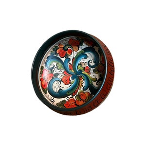 1980s  Stunning rosemaling Ale/ beer bowl by Ellen Oygarden, professional Norwegian Telemark Rose painting folkart folk art from Norway