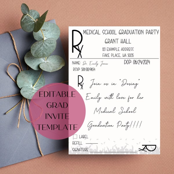 Med School Graduation Announcement Instant Access Digital Download Medical School Graduation Party Invitation Doctor Party Graduation Invite