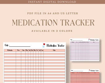 Daily Medication Log Medication Tracker Printable Medication Tracking Chart Medication Tracker Monthly Doctor Visit Medication List Medicine