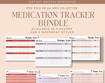 Daily Medication Log Bundle Medication Tracker Printable Medication Tracking Chart Medication Tracker Monthly Doctor Visit Medication List