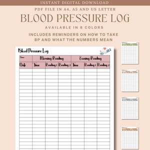 Blood Pressure Tracker BP Log for Doctor High Blood Pressure Tracker Hypotension Hypertension Blood Pressure Diary Daily Blood Pressure Log