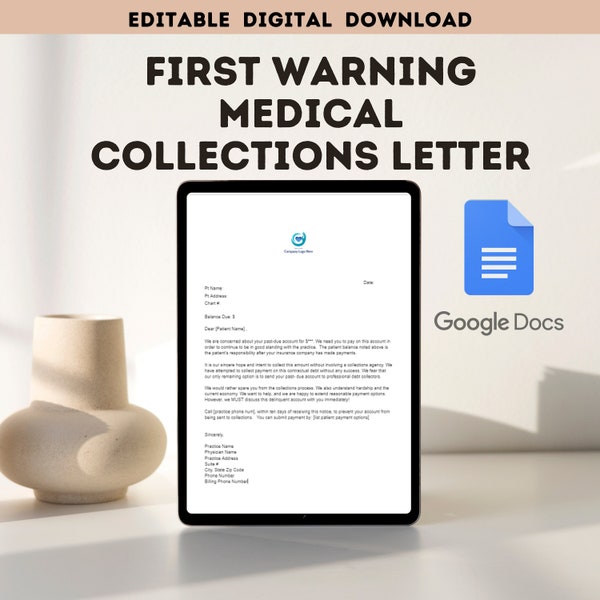 Doctor office Collection Letter first overdue bill notice Digital Download drs office bill editable template kind collection letter past due