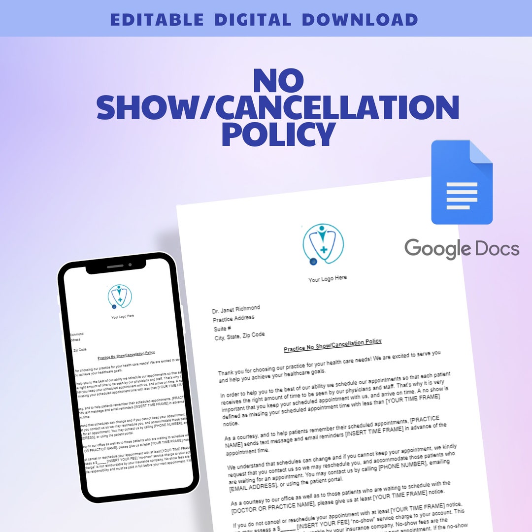 Google Doc No Show Cancellation Policy Editable Template Doctors Office Google Doc No Show Cancellation Policy Editable Template Doctors Office
