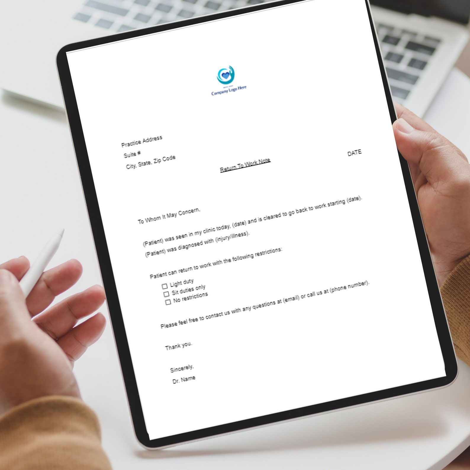 Return to Work Doctors Note Template Doctor Office Work Release ...