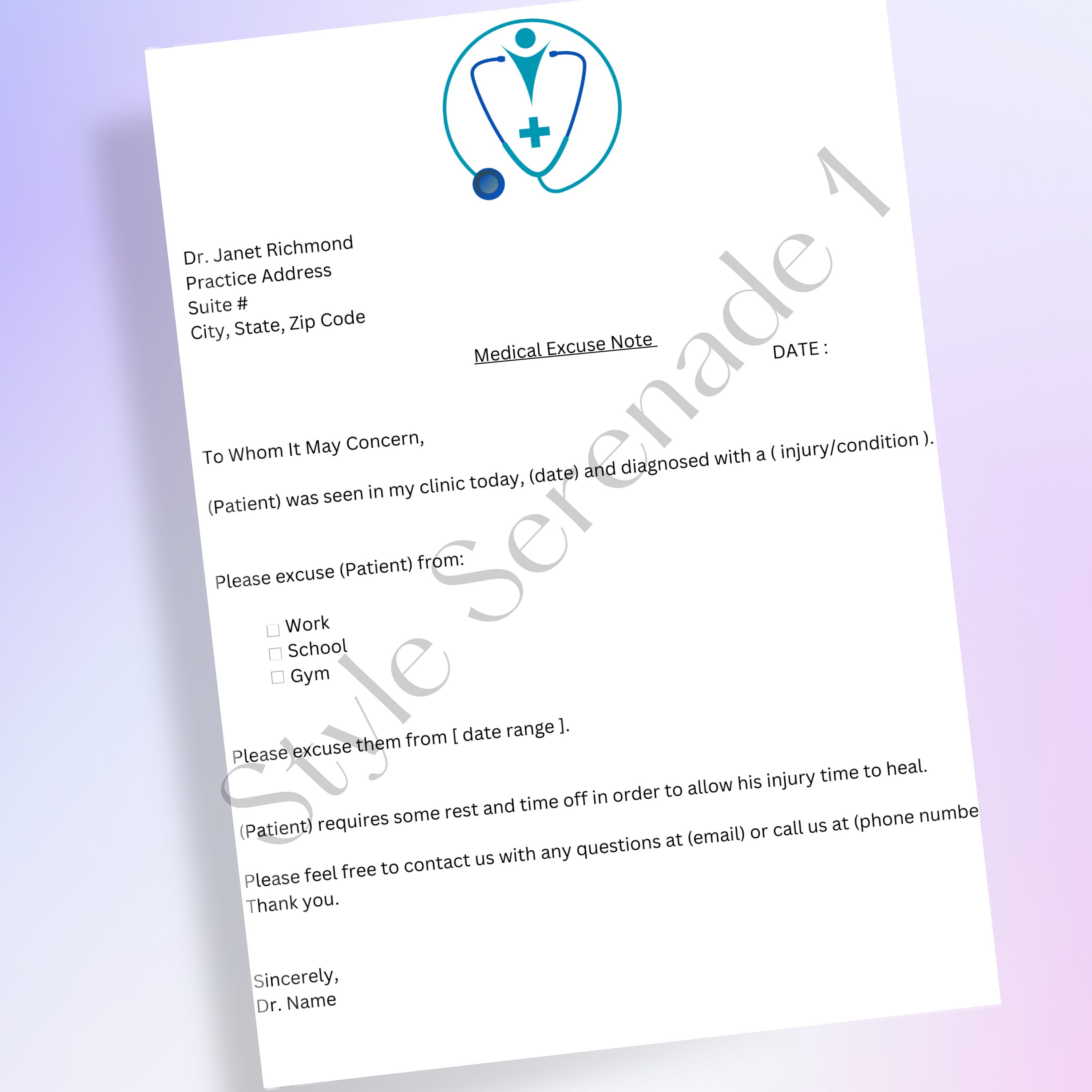 Canva Template Work Excuse Doctor Excuse Note Doctor Office Editable ...