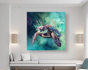 Sea Turtle Wall Artwork, Green Sea Turtle Decor, Aquatic Sea Life Art, Gifts for Turtle Lovers, Nautical Art, Watercolor Art, Sea Turtle Art