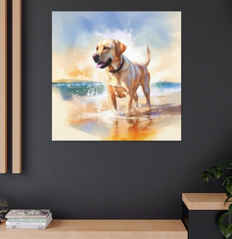 Labrador Retriever on the Beach, Labrador Retriever Watercolor, Yellow