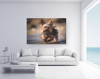 Running Yorkie Wall Art, Yorkie Puppy, Yorkie Dog Artwork, Yorkie Gifts, Yorkshire Terrier at the Beach, Yorkie Gifts, Gifts for Yorkie Mom