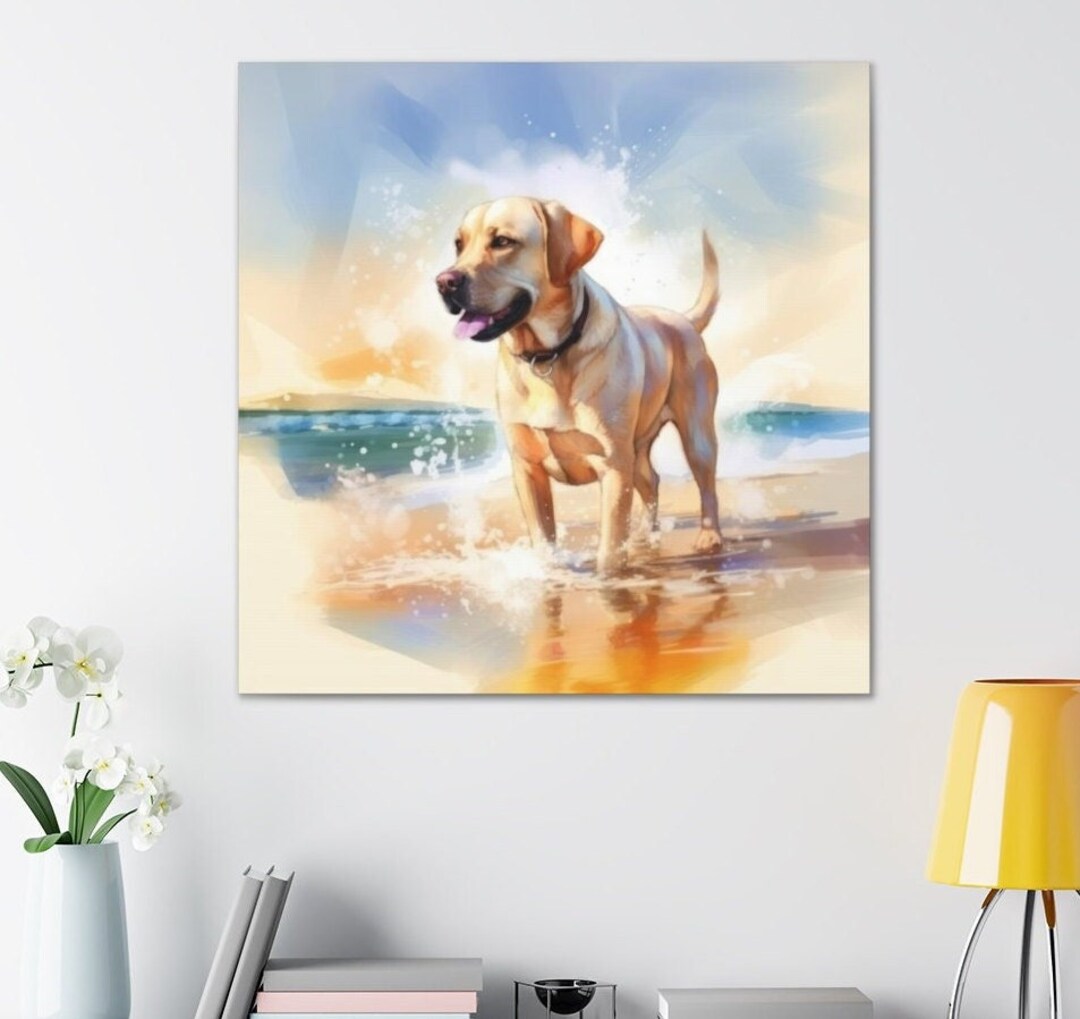 Labrador Retriever on the Beach, Labrador Retriever Watercolor, Yellow