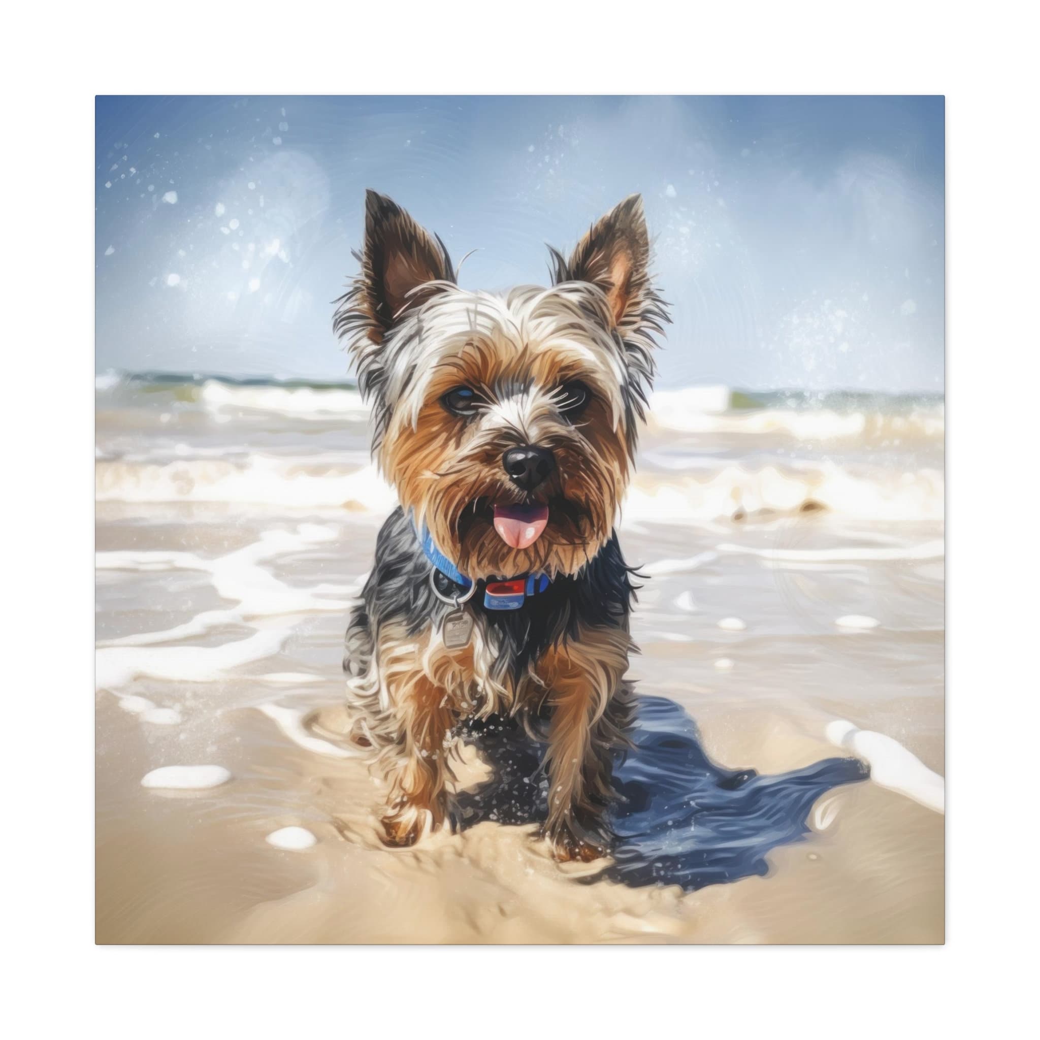 Yorkshire Terrier at the Beach, Yorkie Watercolor, Dog Artwork, Yorkie Wall Art, Fun Dog Artwork, Gifts for Yorkie Moms, Gifts for Dog Lover