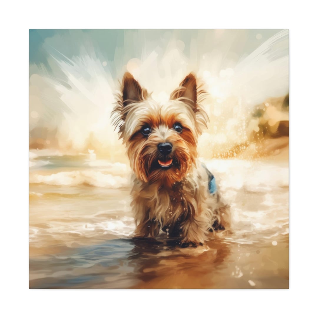 Yorkshire Terrier at the Beach, Yorkie Watercolor, Dog Artwork, Yorkie