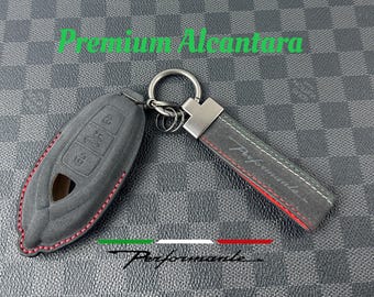Premium Alcantara and Nappa Leather Key Fob Cover Case Keychain Pack For Lamborghini Urus Custom Made Exclusive Gift