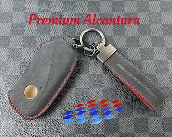Premium Alcantara and Nappa Leather Key Cover Case Keychain Fit For BMW M3 M4 M5 M8 X3M X4M X5M X6M Competition Models Exclusive Edition