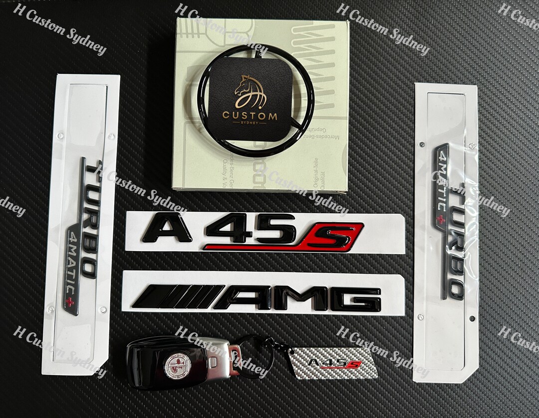 A45s AMG Emblem: Gloss Black Turbo 4matic Badge for Benz A45s AMG Emblem: Gloss Black Turbo 4matic Badge for Benz