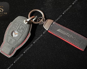 Premium Alcantara Leather Key Fob Cover Case For Mercedes AMG model Custom Made Exclusive Gift