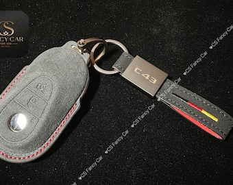 Premium Alcantara Leather Key Fob Cover Case For Mercedes C43 W206 Custom Made Exclusive Gift
