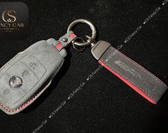 Premium Alcantara Leather Key Fob Cover Case For Mercedes AMG model Custom Made Exclusive Gift