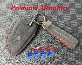 Premium Alcantara and Nappa Leather Key Cover Case Keychain Fit For BMW M3 M4 M5 M8 X3M X4M X5M X6M Competition Models Exclusive Edition