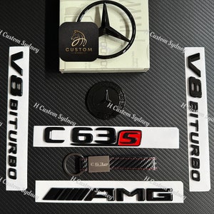 Pacote de emblemas pretos brilhantes C63S para W205 C205 S205 A205 Pacote exclusivo