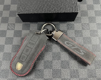 Luxury Alcantara and Nappa Leather Key Fob Cover Case Keychain Pack For Porsche Cayenne 911 Panamera Taycan Custom Made Exclusive Gift